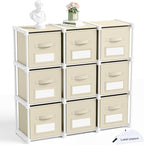 Geelin 9 Cube Storage Organizer with Fabric Bins and Labels 11 Inch, Fabric Collapsible Cubby Clothes Storage Drawer Dresser 