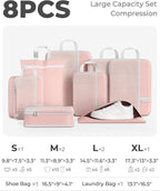 Percover Compression Packing Cubes 8-Piece Set, Packing Cubes Compression for Travel with Laundry Bag & Shoe Bag, Travel Orga