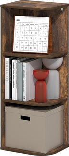 Furinno PASIR Book Shelf, 3-Tier Corner Bookshelf with Open Shelf, Standing Bookcase, 9.3 x 12 x 31.5, for Organization and S