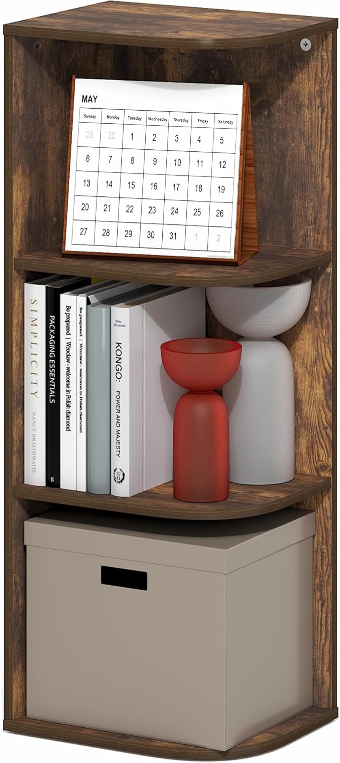 Furinno PASIR Book Shelf, 3-Tier Corner Bookshelf with Open Shelf, Standing Bookcase, 9.3 x 12 x 31.5, for Organization and S