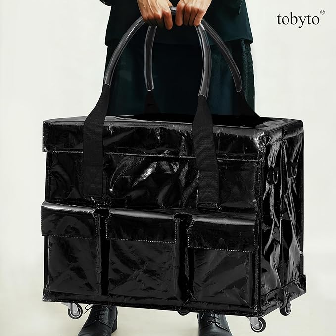 tobyto Reusable Grocery Bag on Wheels, 105L Foldable Rolling Tote, Shopping Trolley 66LBS Capacity - Water-Resistant for Laun