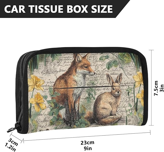 Car Tissue Holder Car Visor Organizer Tissue Box Holder for Car Sun Visor Organizer with Car Vehicle Accessories Essentials Interior for Women Men Beige Bunny Fox Daffodils