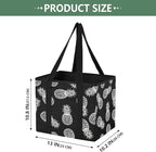 Black Pineapple Reusable Grocery Bags Large Shopping Tote Bag with Reinforced Bottom Board, Water Resistant Foldable Storage 