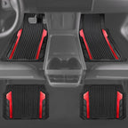 CAR PASS Heavy Duty Rubber Car Mats Metallic, Aluminum Film All Weather Floor Mats Waterproof Universal Trim to Fit Automotive SUV Sedan Van 4 Piece Anodized Deep Dish Two-Tone Sporty Black Red Chrome