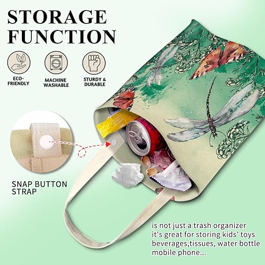 Car Trash Can, Cute Car Trash Bag, Hanging Car Organizer and Storage Bag, Trash Bin for Car Accessories, Vehicle, Travelling, Camping Watercolor Wild Plants