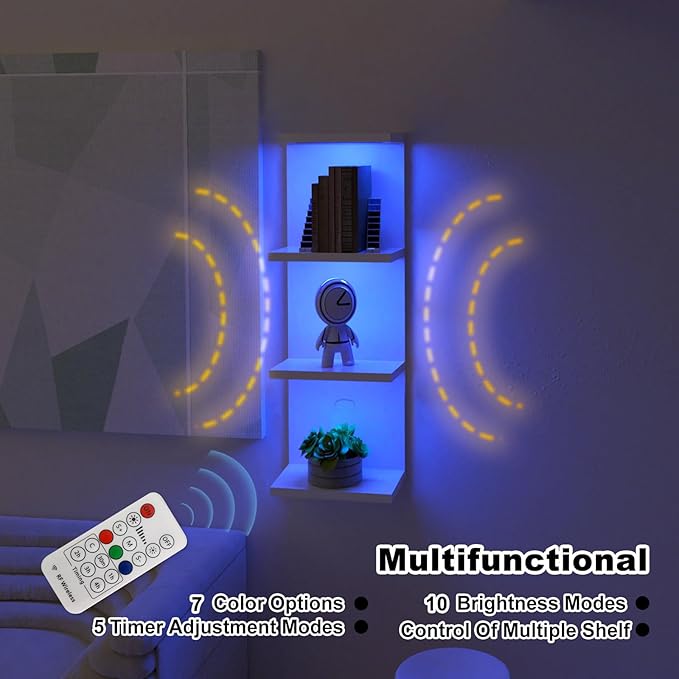 4-Tier Wall Shelf Unit with RGB Lights, Floating Lack Shelf for Home Decor, Wall Mounted Vertical Display Shelf for Bedroom L