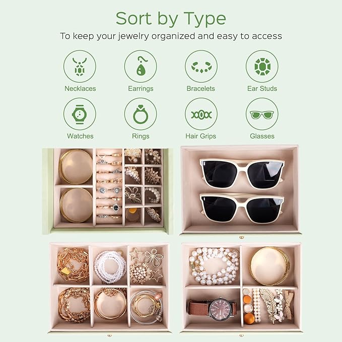Dajasan Large Jewelry Box Organizer, Jewelry Storage Organizer with 3 Drawers, Huge Jewelry Box with Mirror for Women Girls, 