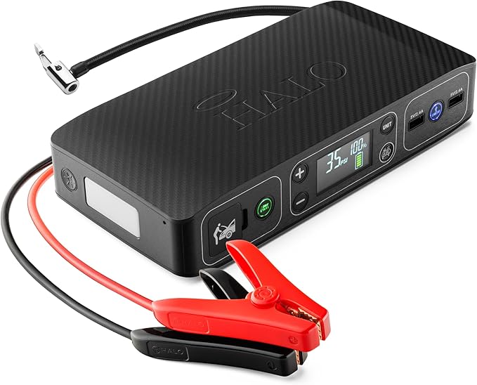 HALO Bolt Air 58830 Portable Car Battery Jump Starter | 100 PSI Air Compressor, 58.8Wh USB Power Bank, Emergency Floodlight
