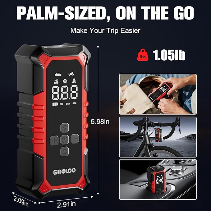 GOOLOO A6 Gear Tire Inflator Portable Air Compressor, 160 PSI Cordless Tire Inflator with Digital Pressure Gauge ＆LED Light, Air Pump for Car Tires, Bike, Motorcycle, Balls