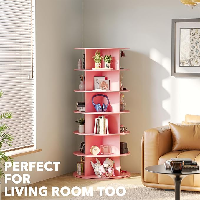 SpaceAid 6 Tier Rotating Shoe Rack Tower, Spinning Shoe Display Lazy Susan, Revolving 360 Shoe Rack Storage Round Carousel, V