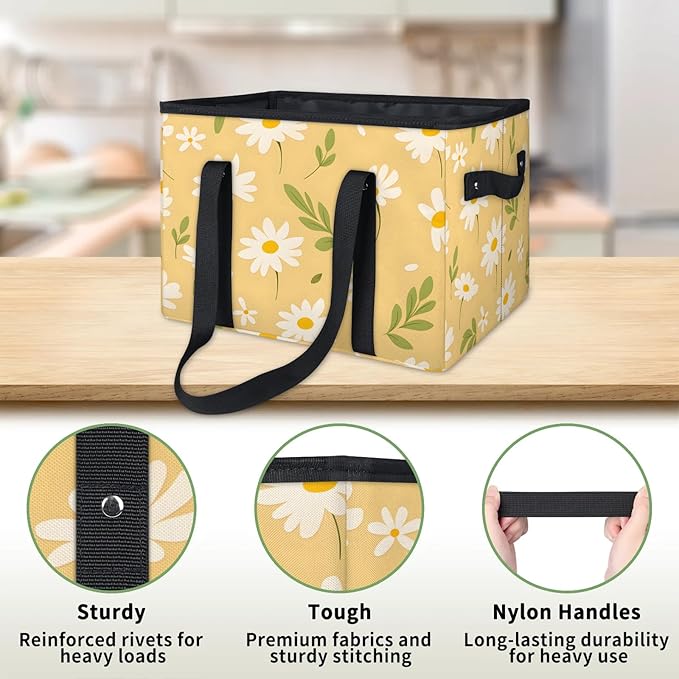 Reusable Grocery Bags Heavy Duty Shopping Bags Foldable Large Tote Bags with Long Handles & Hard Bottom