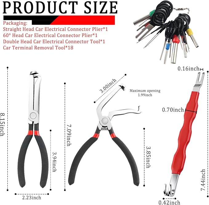 Electrical Disconnect Pliers for Cars with Terminal Removal Tool Kit,Sturdy Electrical Connector Pliers with Double Head/60° 