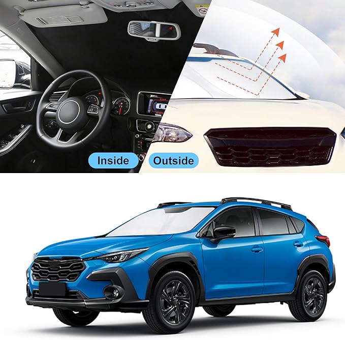 Front Windshield Sun Shade Foldable Car Front Window Sun Shade Windshield Shade Custom Fit for 2018-2023 Su-baru Crosstrek Block UV Rays Heat Keep Car Cooler