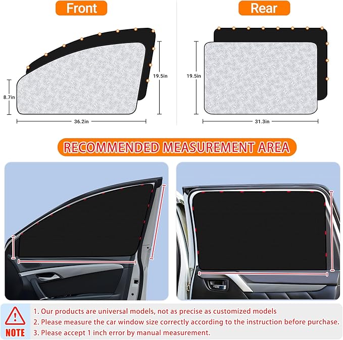 ZATOOTO Car Window Sun Shades Covers - 4 Pcs Magnetic Privacy Side Sunshades Blackout Auto Camping Curtains Accessories for Sleeping Family and Women Men Kids Baby