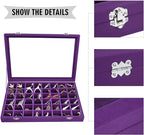 Siveit Velvet Jewelry Tray 48 Grid Jewelry Display Tray Organizer Box with Transparent Lid Rings Earrings Necklaces Pendants 