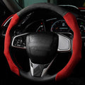 Quick Install Sporty Suede Steering Wheel Cover with Red Grips Universal fit Any 14 ½ to 15 inches Car SUV Pickup Steering Wheel