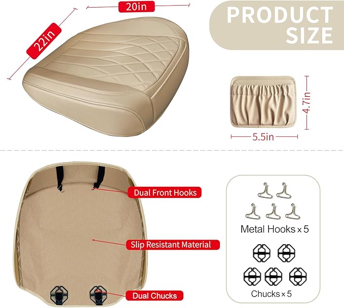 2 Pack Leather Front Car Seat Cover Bottom Car Seat, Universal Anti-Slip Driver Car Seat Protectors with Storage Pocket, Wate