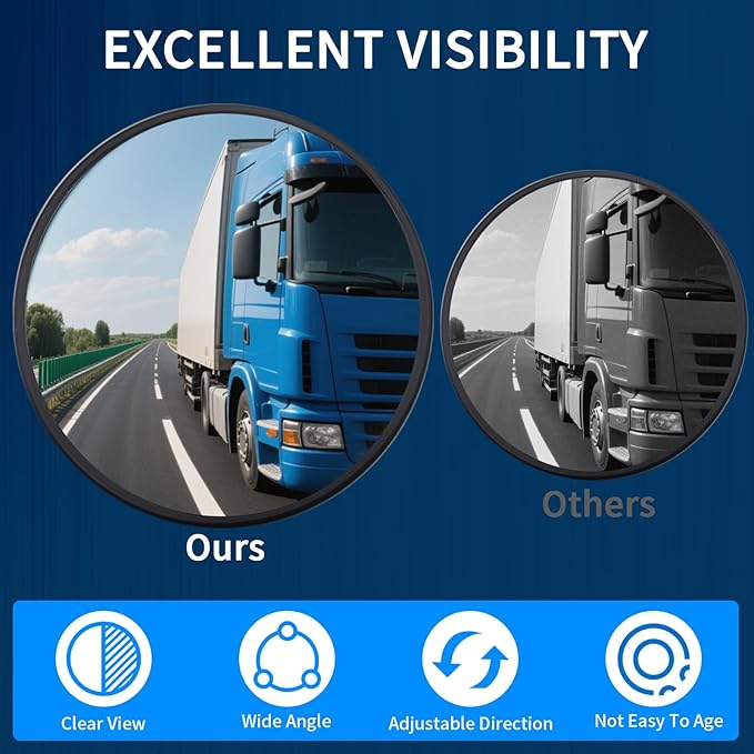 5.9-inch Round Convex Mirror with Tube Mounting Bracket- Convex Blind Spot Mirror for Truck/Bus/Van/Tractor/Tow/Forklift- 1PCS (2)