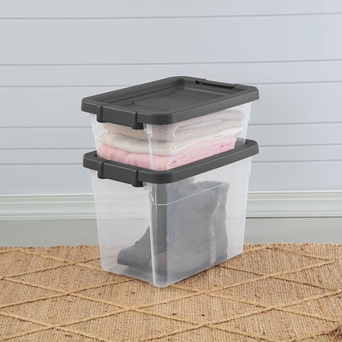 Sterilite 24-Pack Modular Stacker Box, Durable Clear Plastic Storage Bins with Latching Lids, 16 Quart - Stackable Organizing