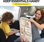 kids Leather Car Backseat Organizer with Foldable Table Tray, Car Storage Organizer with Tablet Holder, Car Seat Back Protectors Kick Mats, Travel Accessories (SEA OTTER2)
