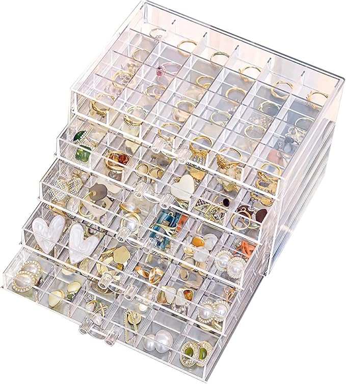 SPAKOWN Earring Organizer, Acrylic Jewelry Holder Organizer with 5 Drawers Stackable Earring Storage Case Jewelry Boxes for W