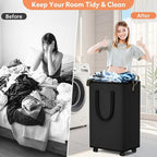 SpaceTrove Laundry Basket with Wheels, Collapsible Laundry Baskets, Laundry Hamper with Handles Detachable Wheels, Rolling La