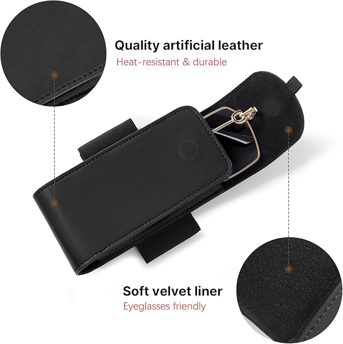 WOMACO Sunglass Holder for Car Visor, Magnetic Vehicle Eyeglasses Storage Case, PU Leather Eyeglasses Organizer Bag for Car