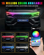 YM E-Bright Car Led Lights Exterior RGB Hood Light Strip Waterproof Multicolor Dynamic Scan Start Up Hoodbeam Kit with Turn Signal Indicator Function for Cars, Truck, SUV, APP Control, 12V 70inch