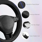 Road Comforts Leather Steering Wheel Cover with Decorative Trim and Piping, Anti-Slip Breathable Design, Fits 14.5–15 Inch Ro