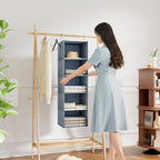 Hanging Closet Organizer 5-Shelf, Easy Mount Foldable Wardrobe Storage Shelves, Clothes Handbag Shoes Accessories, Washable O