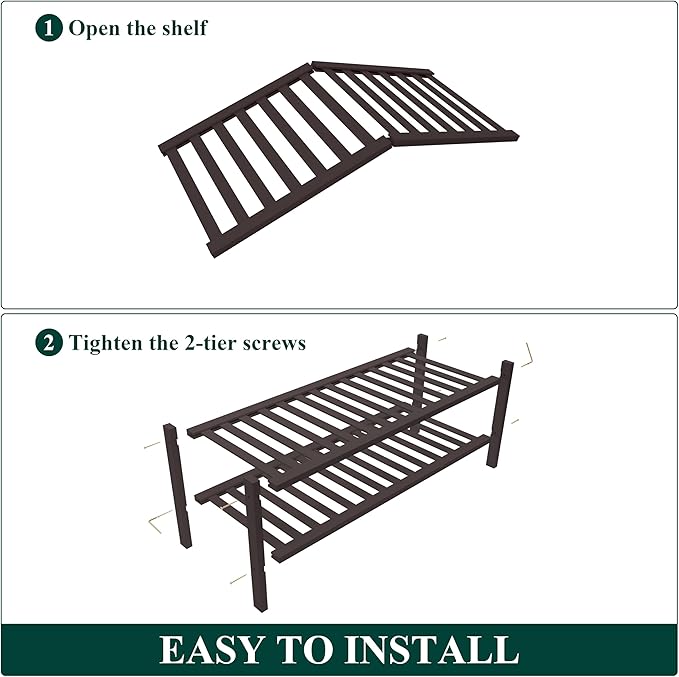 Smiry Bamboo Shoe Rack for Closet, 2 Tier Wooden Stackable Shoe Organizer, Free Standing Shoes Storage Shelf for Entryway, Fr