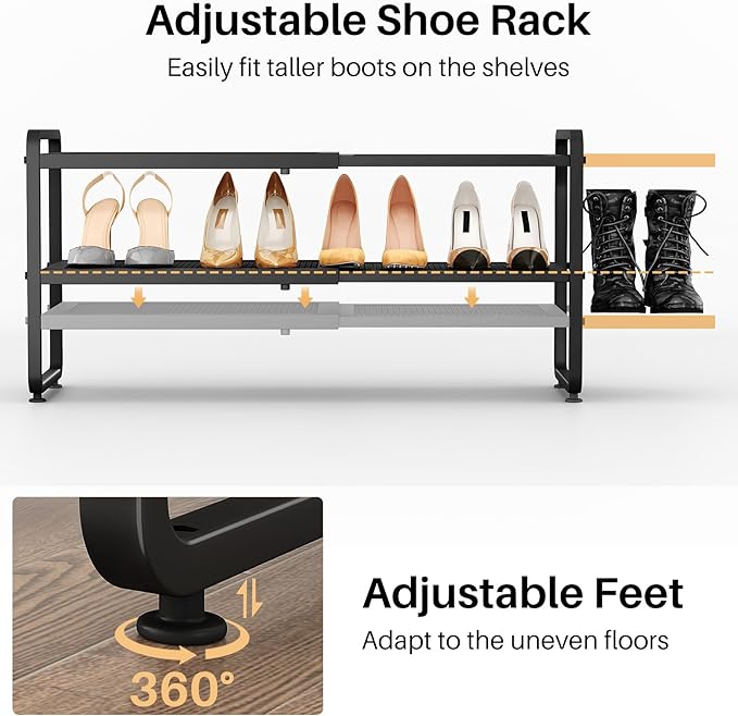 SNTD Shoe Rack - Expandable Shoe Organizer for Closet, Adjustable Metal Shoe Shelf Storage, Stackable Long Shoe Stand Holder 