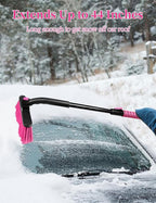 HEEYA 44 Inch Snow Brush for SUV, Ice Scraper for Car Windshield Window, Extendable Snow Scraper and Brush with Comfortable Foam Grip for Truck Vehicle Automobile - Pink