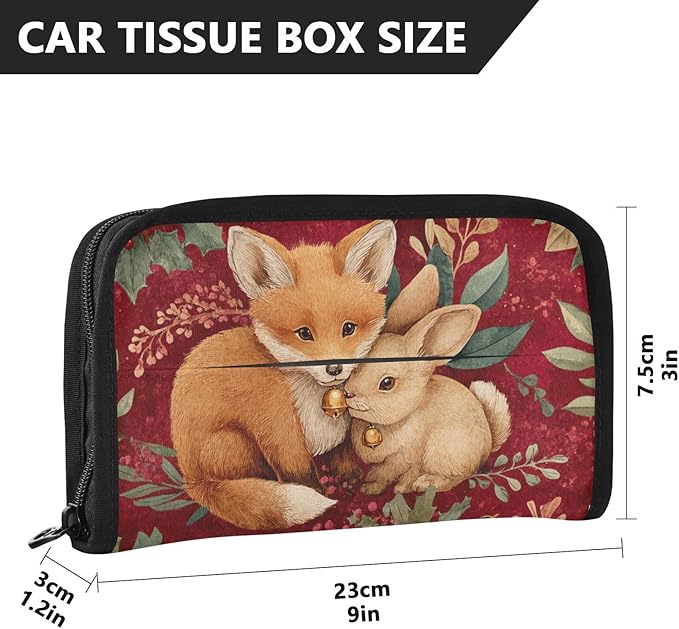Car Tissue Holder Car Visor Organizer Tissue Box Holder for Car Sun Visor Organizer with Car Vehicle Accessories Essentials Interior for Women Men Christmas Fox Bunny Red