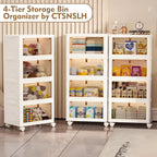 CTSNSLH 4 Tier Plastic Storage Bins and Boxes Organizer - Stackable with Lids for Bedroom, Living Room, Office - Foldable Con