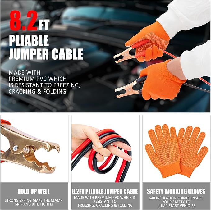 AUTODECO Car Emergency Roadside Assistance Kit with Jumper Cables Tire Inflator Automotive Kit for Car Vehicle（Orange）