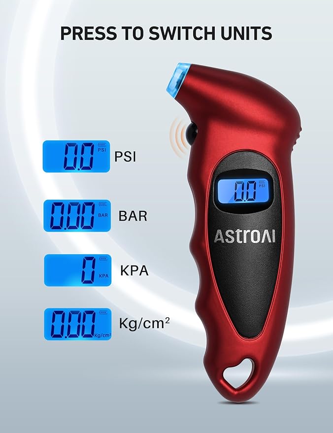 AstroAI Digital Tire Pressure Gauge 0-150PSI（Accurate in 0.1 Increments），4 Units for Car Truck Bicycle with Backlight LCD and Presta Valve Adaptor