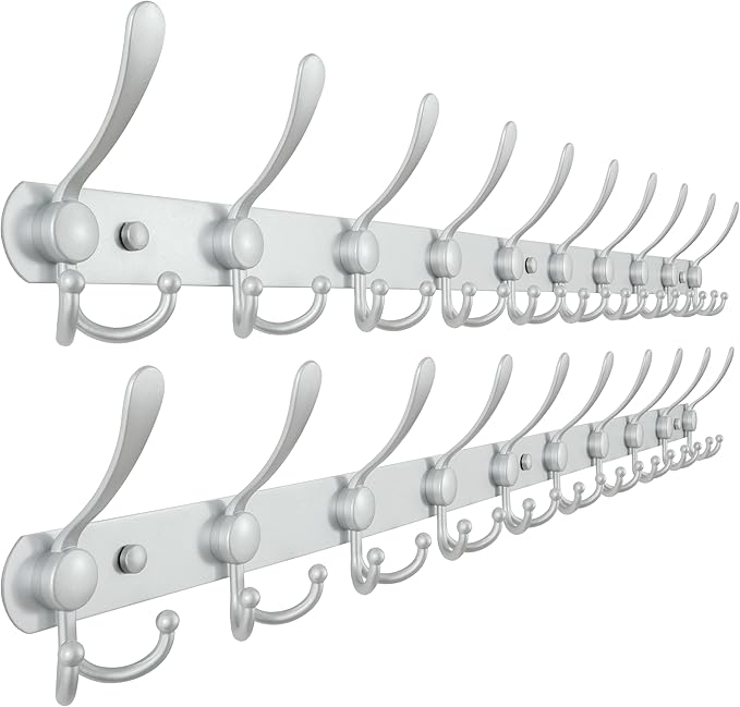 Dseap Coat Rack Wall Mount - 38” Long 10-Tri-Hooks Heavy Duty Coat Hanger Rail Wall Hooks for Hanging Coats Hats Clothing Clo