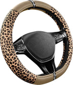 Road Comforts Leopard Steering Wheel Cover for Women, Cute Anti-Slip Microfiber Leather, Fits D Shape Flat Bottom Steering Wh
