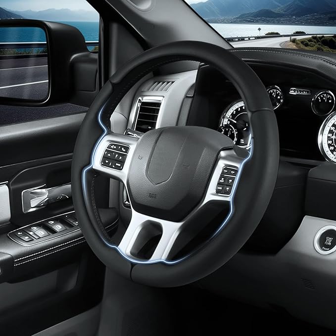 Steering Wheel Cover for Ram 1500, Car Steering Wheel Cover for Dodge Ram 1500 (2012-2018) 1500 Classic(2019-2023) 2500(2012-2018) 3500(2012-2018) 5500(2012-2018), Black