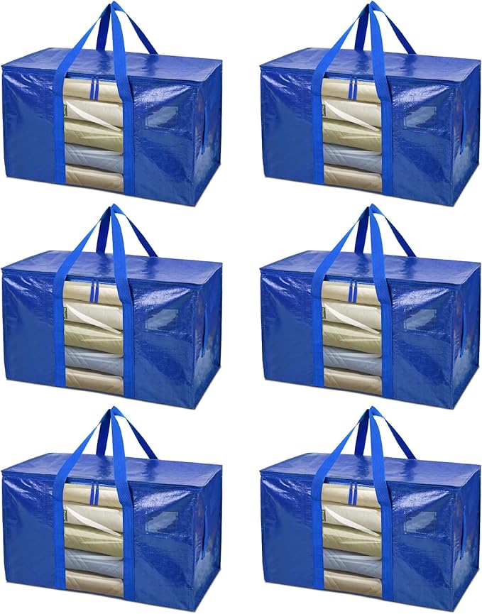BALEINE 6-Pack Oversized Moving Bags with Reinforced Handles, Heavy-Duty Storage Tote Moving Supplies for Packaging, Camping 