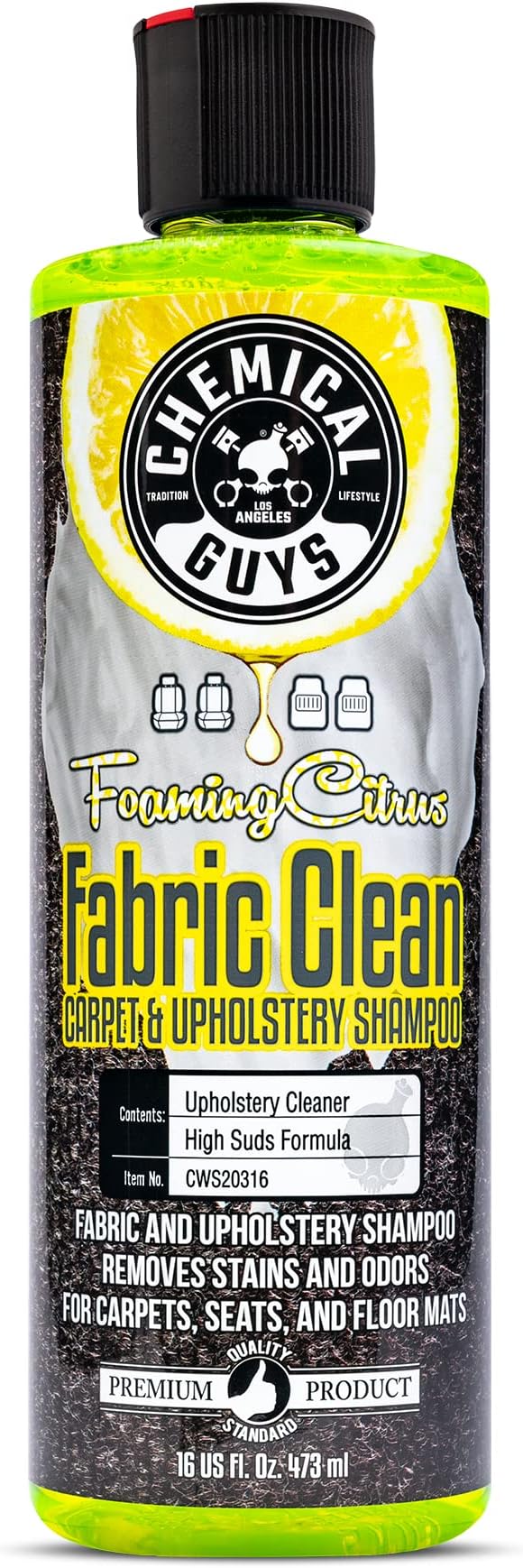 Chemical Guys Foaming Citrus Fabric Clean, Carpet and Upholstery Cleaner - Car Carpet Cleaner for Seats, and Floor Mats, Safe
