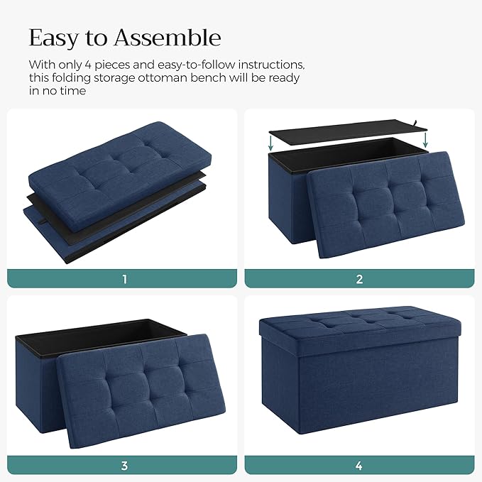 SONGMICS MAZIE Collection - 30 Inches Folding Storage Ottoman Bench, Ottoman Foot Rest, End of Bed Bench, Storage Chest, Load