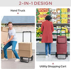 KEDSUM 2 in 1 Shopping Carts for Groceries, 330 lbs Grocery Cart on Wheels, Foldable Utility Carts with Wheels, Load-Bearing Hand Truck with Waterproof Bag for Shopping, Camping, Laundry, Garden, Red