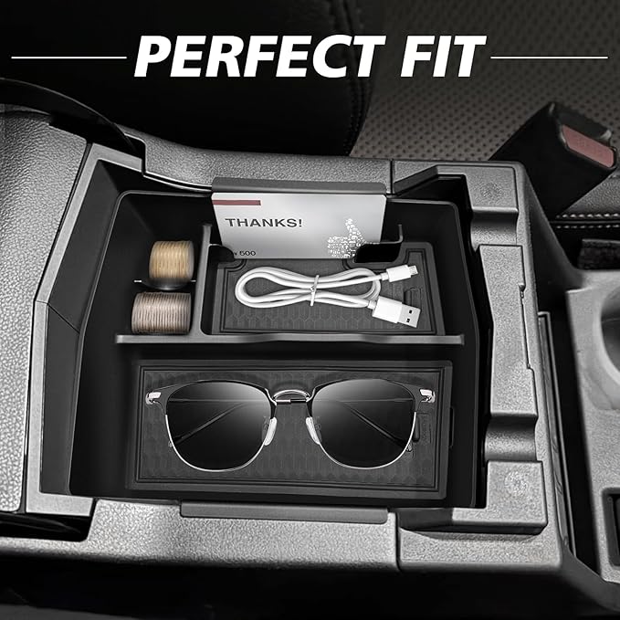 Muslogy Upgraded Center Console Organizer Compatible with 2025 Subaru Forester Middle Armrest Storage Box Insert Tray Cable Holder Interior Accessories Easy Removal (Black) Won't fit 2026 Model
