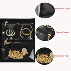 GSXRB Travel Jewelry Organizer Case with Clear Zipper Pouches,3pcs Velvet Jewelry Storage Book Binder, Multi-Layer Inner Page