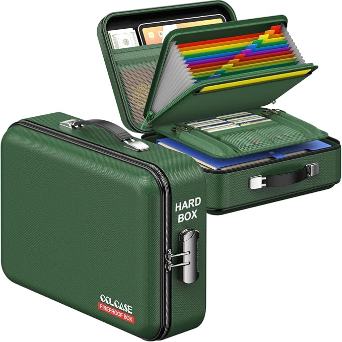 COLCASE Fireproof Document Folder, Hard Fireproof Waterproof Document Box with Lock Creative Hard-Shell Design Fireproof Docu