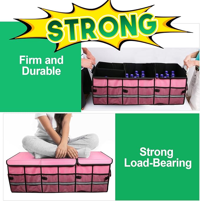 Big Car Trunk Organizer, Cargo Organizer SUV Trunk Storage Non Slip Bottom Waterproof Collapsible Durable Multi Compartments-(