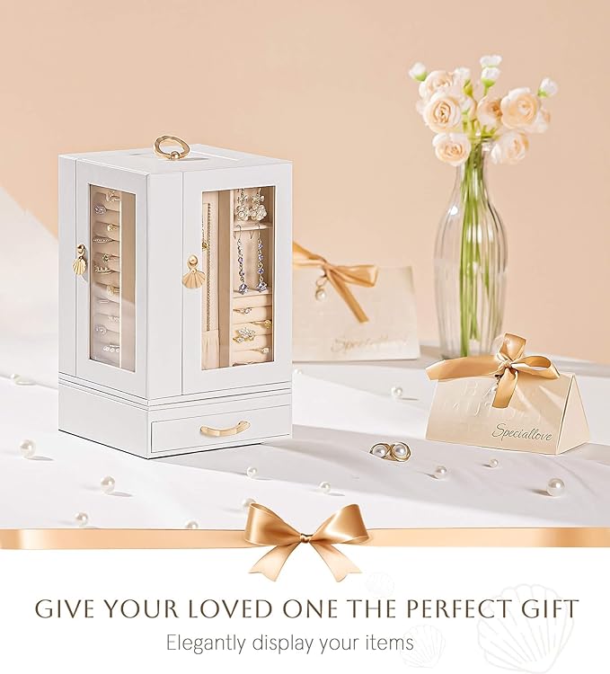 Enthralite Jewelry Box large for Dresser: Women Necklace Ring Storage Organizer with Compartments - Elegant Earring Holder Di