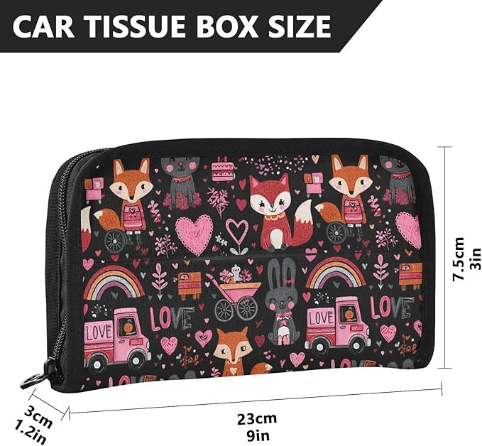 Car Tissue Holder Car Visor Organizer Tissue Box Holder for Car Sun Visor Organizer with Car Vehicle Accessories Essentials Interior for Women Men Valentines Fox Bunny Hearts Black